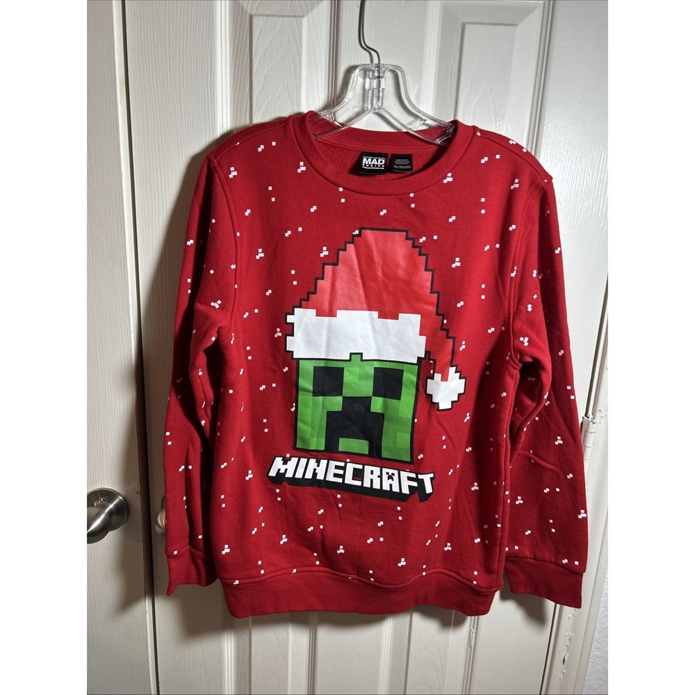 MAD‎ ENGINE Minecraft Size XL Boys Red Santa Creeper Christmas Sweatshirt